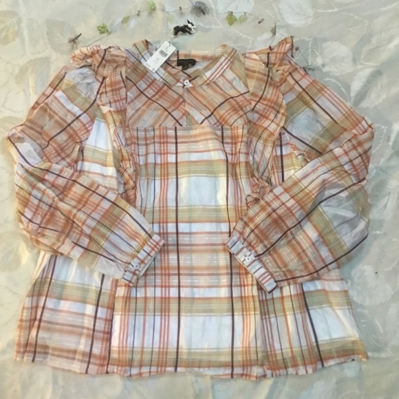 ANTHROPOLOGIE Ruffled Peasant Blouse Top L & 1X - Picture 2 of 8